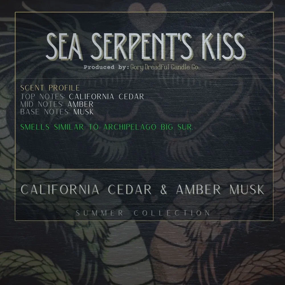 Sea Serpent's Kiss Luxury Wickless Candle: Cedar Amber Musk Scent